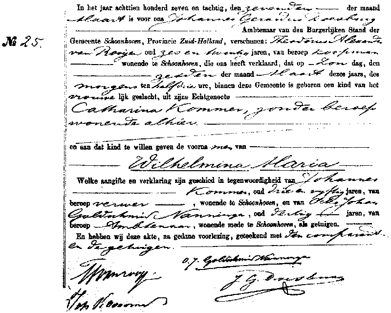 18870307 geb akte 25 Wilhelmina M dv TA v Rooijen - C Kommer